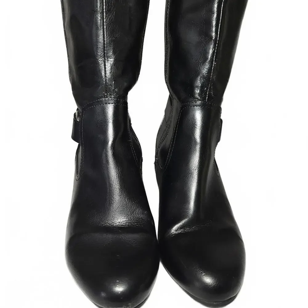 LifeStride Knee-High Women's Black Size 8.5 Block Heel Boot Polished Side Zip